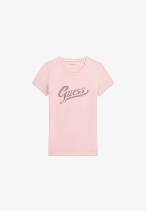 Guess, SS CN GLITTER LOGO TEE - T-shirts print - rose
