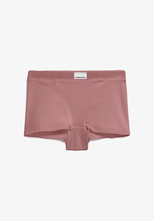 Roze katoen boxershorts met een zachte ribbelstructuur, voorzien van een brede tailleband en een klein merkembleem op het midden voor.