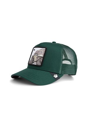 Green cap with mesh back, curved brim, and a square patch featuring a turtle design. Includes logo accent on side.