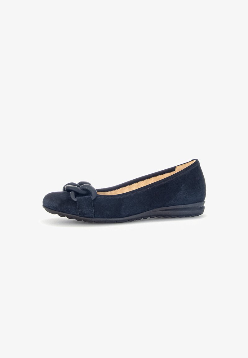 Marineblaue Wildleder-Balletschuhe mit strukturiertem Oberfläche, ausgestattet mit einem geknoteten Akzent an der Spitze und einer flexiblen Gummisohle.
