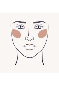 Illustrazione di un volto con lineamenti contornati, un leggero blush beige sulle guance, tono di pelle neutro e design minimalista su uno sfondo chiaro.