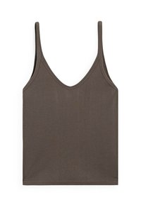 RIBBED V-NECK - Top - dark brown