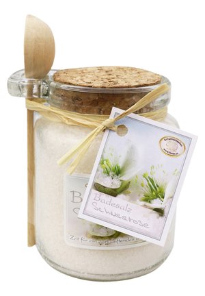 BADESALZ SCHNEEROSE GLAS MIT HOLZLÖFFEL 300 G - Bubble bath & soak - weiß