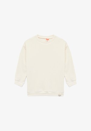 Kermakuvioinen collegepaita, jossa on pyöreä kaula-aukko, pitkät hihat, ribbikäänteet ja pieni karhumerkki helman kohdalla. Pehmeä pinta.