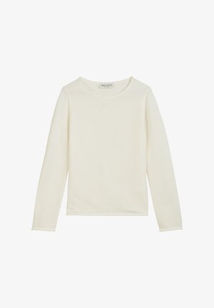 Witte lange mouwen top gemaakt van gestructureerde gebreide stof, met een ronde halslijn en een relaxed fit met rib gebreide manchetten en zoom.