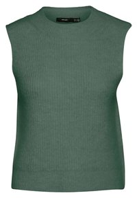 Ärmelloses grünes Rippstrickoberteil mit rundem Ausschnitt und strukturierter Oberfläche. Bietet eine enge Passform und ein minimalistisches Design.