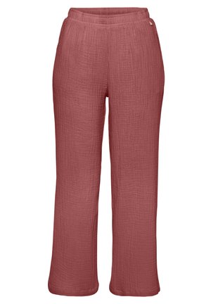 Weite Hosen aus strukturiertem, gewebtem Stoff in einem gedämpften Rosaton. Mit elastischem Bund und subtiler, tonal abgestimmter Naht.