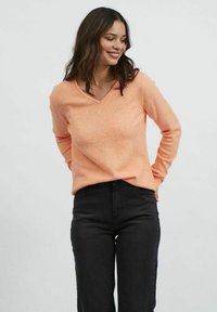 VILA VIRIL V-NECK NOOS - Jumper - tangerine