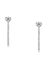 Orecchini in tonalità argento caratterizzati da un design sottile e curvo, adornato da una fila di piccole pietre trasparenti. Finitura liscia con un supporto posteriore sicuro.