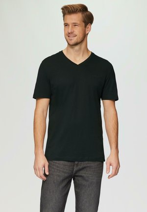 MIT LOGO UND V-AUSSCHNITT - T-shirt basique - schwarz