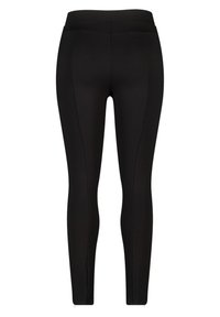 Zwarte high-waist skinny leggings met naaddetails, rekbare stof en een enkel-lengte pasvorm, van achteren getoond op een witte achtergrond.