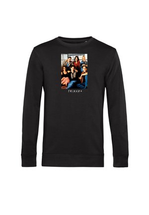 Felpa nera con una stampa grafica centrale di un gruppo fotografico con il testo "FRIENDS" sottostante. Maniche lunghe e polsini a coste.