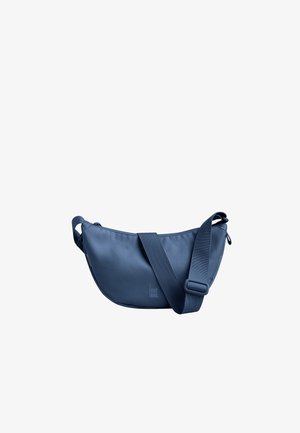 Kompaktowa granatowa torebka na ramię z regulowanym paskiem i zapięciem na suwak, z logo "GOT BAG", przedstawiona na białym tle.