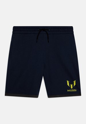 Jūras spēku šorti, kas izgatavoti no mīksta materiāla ar elastīgu jostasvietu un melnu auklu. Iespējams spilgti dzeltenais "M" logs un "MESSi" teksts.