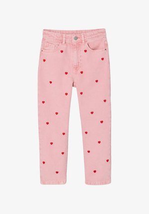 Vertbaudet, MOM MIT GESTICKTEN MOTIVEN BUNDWEITE VERSTELLBAR - Relaxed fit jeans - puderrosa herzen