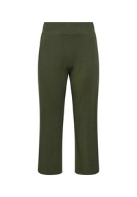 Olivgrön kortbyxor i mjukt tyg, med elastisk midjeband och en jämn textur, med rak bendesign.