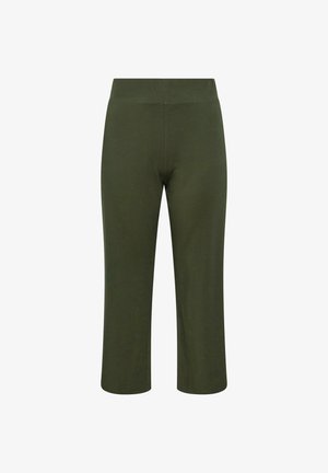 Olivi vihreät lyhyet housut, jotka on valmistettu pehmeästä kankaasta ja joissa on joustava vyötärö ja sileä pinta, suoran lahkeen muotoilulla.