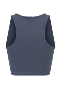 Námornícky pruhovaný crop top s okrúhlym výstrihom a širokými ramennými otvormi, vyrobený z textúrovanej látky a s čistým, dokončeným lemom.
