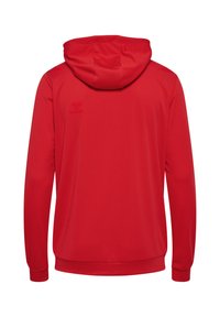 Rote Kapuzenjacke mit strukturiertem Finish, langen Ärmeln und gerippten Bündchen. Verfügt über ein Logo und hat ein lässiges Schnittdesign.