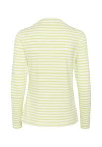 Wit lange mouwen shirt met lichtgroene horizontale strepen, ronde halslijn en gladde katoen stof. Achteraanzicht weergegeven.
