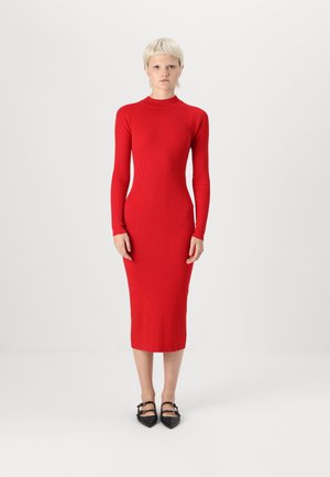 Vero Moda VMWILLOW HIGHNECK CALF DRESS - Abito in maglia - salsa