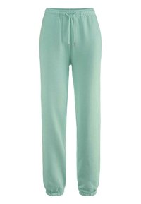 Helle mintgrüne Sweatpants aus weichem Material, mit einem elastischen Bund mit Kordelzug, elastischen Bündchen und einer lässigen Passform.