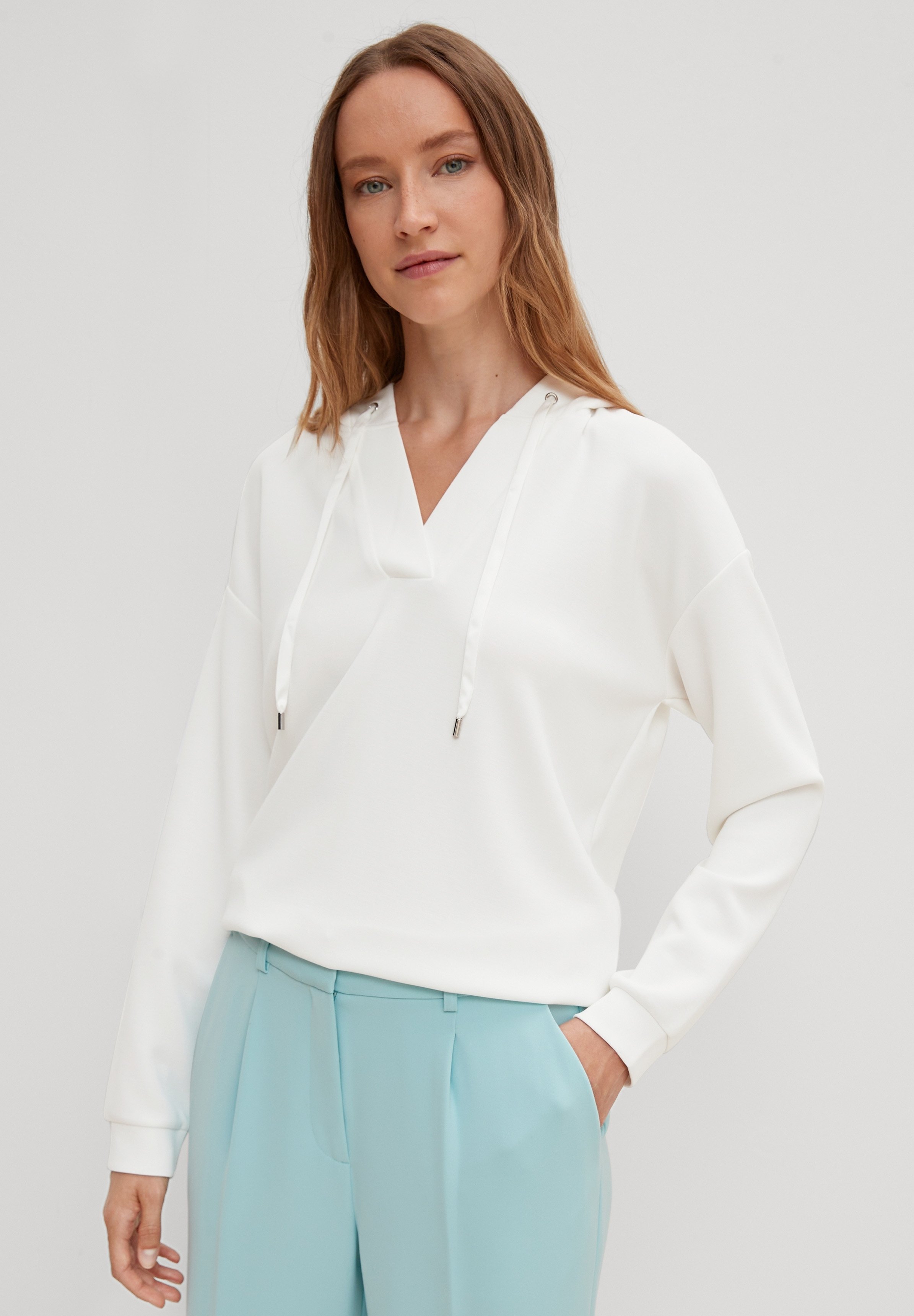 Comma Damen Kapuzenpullover – Weicher Baumwollmix Mit Tunnelzug-Kapuze