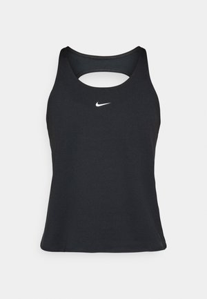 Canotta atletica nera senza maniche con colletto rotondo, caratterizzata da uno schienale all'cut e un piccolo logo Nike bianco sul petto. Tessuto morbido al tatto.