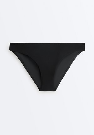 Sort tekstureret bikiniunderdel med klassisk snit, vist fladt mod en hvid baggrund.