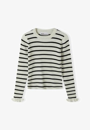 ROUND NECK AND FRILL - Vesta na kopčanje - cream black