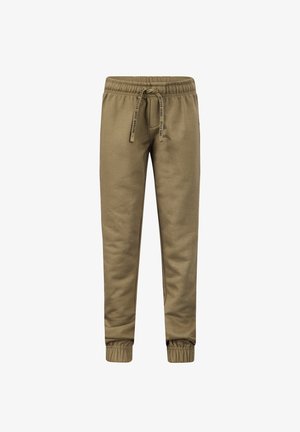 Khaki sweatpants met een elastische tailleband, trekkoord en aansluitende boorden. Gemaakt van zachte stof met een gladde textuur.