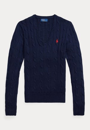Polo Ralph Lauren, CABLE-KNIT COTTON V-NECK SWEATER - Džemper - hunter navy