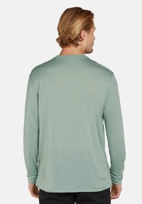 Langarmshirt in hellgrün, aus leichtem Stoff mit glatter Textur. Mit Rundhalsausschnitt und lockerer Passform, abgerundetem Saum.