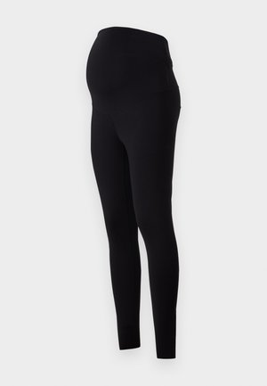 Svart gravidleggings med bred, elastisk midjebånd og en tettsittende design. Laget av glatt, elastisk stoff for komfort og støtte.