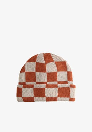 Next, BEANIE HAT - Gorro - rust ecru check