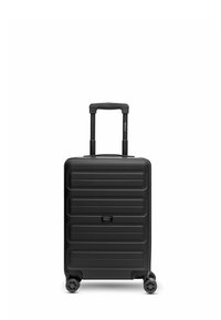 Zwarte harde kabinesuitcase met telescopische handgreep en vier spinnerwielen, vooraan het merklabel "REDOLZ" zichtbaar.