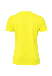 Korte mouwen t-shirt in een levendige gele kleur, gemaakt van gladde stof met een ronde halslijn en zonder zichtbare patronen of afbeeldingen.