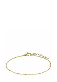 Bracelet en chaîne dorée avec un design à maillons fins, fermoir en forme de homard et une extension de chaîne réglable pour s'adapter à différentes tailles.