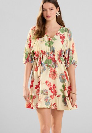VOLLUME SLEEVE TIE MINI  - Denné šaty - ecru cream red floral