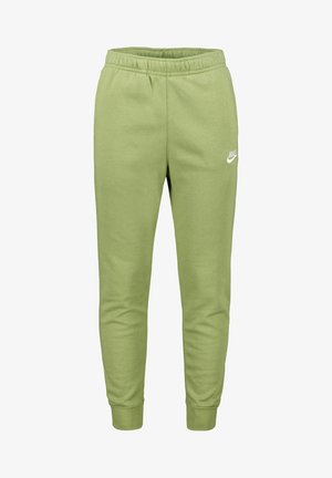 Světle zelené tepláky Nike s elastickým pasem a lemy, s malým bílým logem Nike na horní levé části stehna.