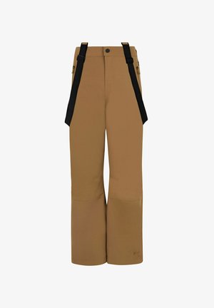 Rudos slidinėjimo kelnes su laisvu kirpimu, reguliuojamais juodos spalvos petnešomis ir šoninėmis užtrauktukų kišenėmis. Pagamintos iš glotnaus audinio, sustiprintų kelių srityje.