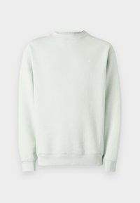 Sweat-shirt vert clair en tissu doux. Doté d'un col rond, de manches longues, et d'un petit logo sur le côté gauche de la poitrine.