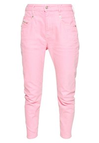 Rosa denimjeans med slim fit, som har en klassisk femfickdesign och en metallknappslutning i midjan.