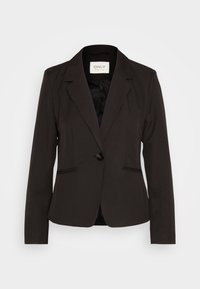 Svart skräddarsydd kavaj med enkel knappstängning, slagkrage, två framfickor och slät inredning. Lätt och strukturerad design.