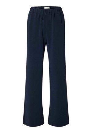 Pantaloni a gamba larga navy realizzati in tessuto morbido con vita elastica e vestibilità comoda, caratterizzati da un design pulito e semplice senza fantasie.