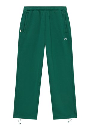 Tummanvihreät rentoistutetut collegehousut, joissa on joustava vyötärönauha, sivutaskut, pieni valkoinen "BLKVIS"-logo oikeassa reisessä sekä säädettävät nyörit lahkeensuissa.