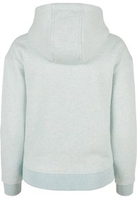 Felpa leggermente blu con una finitura morbida e testurizzata. Caratterizzata da un cappuccio regolabile con cordino, polsini e orlo a costine. Design semplice e casual senza motivi visibili.
