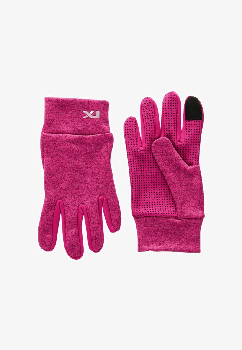 Pinky kesztyűk, amelyek puha anyagból készültek, pontozott tapadási mintázattal rendelkeznek a tenyerükön, szoros illeszkedésűek, és kontrasztos fekete ujjheggyel rendelkeznek a érintőképernyős használathoz.