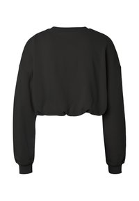 Sweat-shirt noir court avec manches longues et poignets côtelés, vu de dos sur un fond blanc uni.