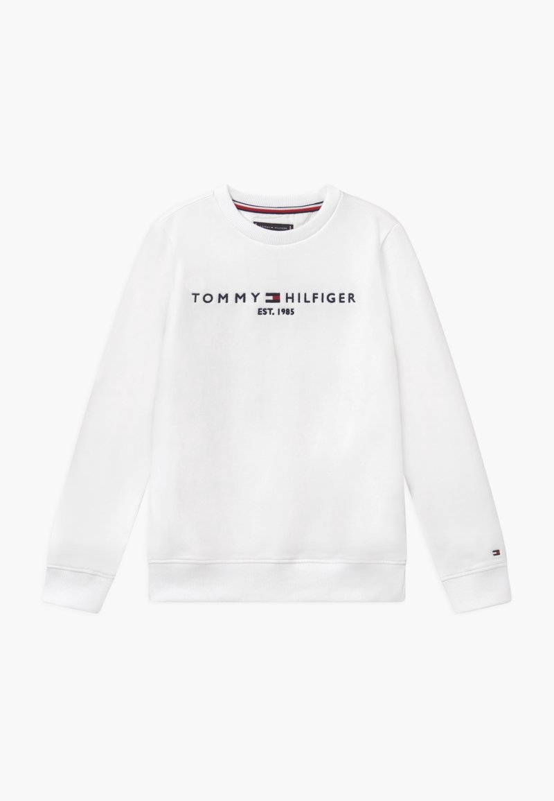 Witte sweatshirt gemaakt van zachte stof met een ronde hals. Bevat het logo "TOMMY HILFIGER EST. 1985" in marineblauw en rood. Inclusief ribbels bij de mouwen.